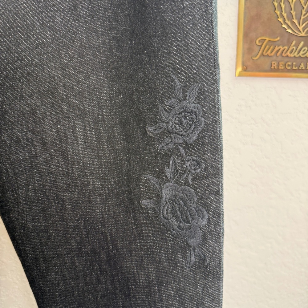 Lauren Ralph Lauren Premier Skinny Slimming Black Floral Embroidered Jeans 16 - Picture 4 of 12